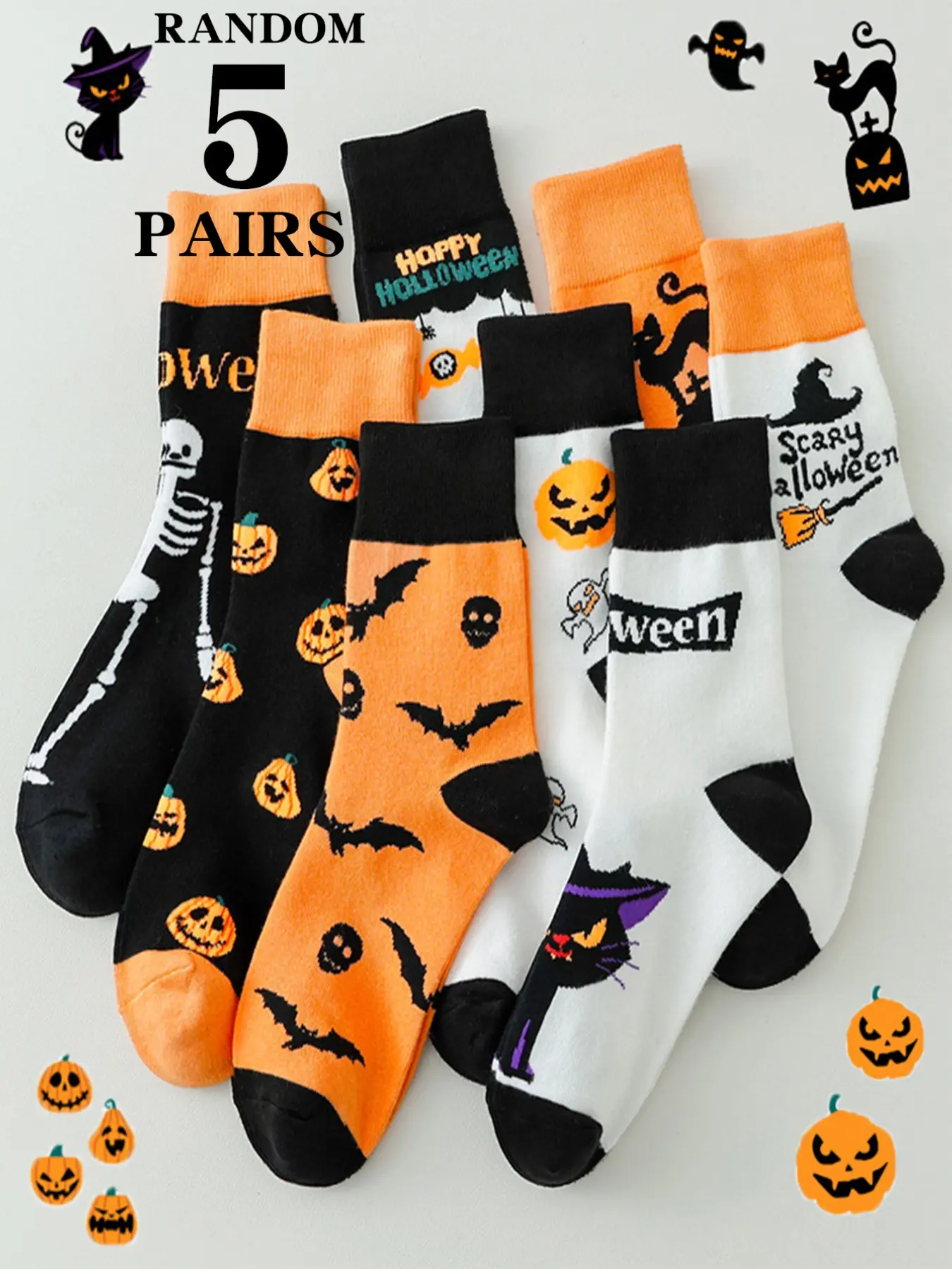 5 Pairs Halloween Cartoon Ankle Funky Socks, Colorblock Design, Fun and Comfortable, Perfect for Festive Occasions, Ideal Gift Idea