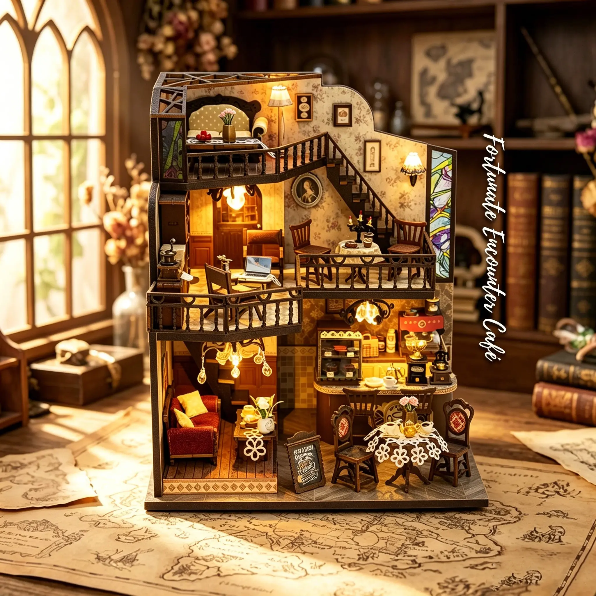 DIY 3D Book Nook Kit, Wooden Puzzle, Desktop Decor, Miniature House Model, Handmade Craft, Gift for Holidays, No Batteries or Glue Needed