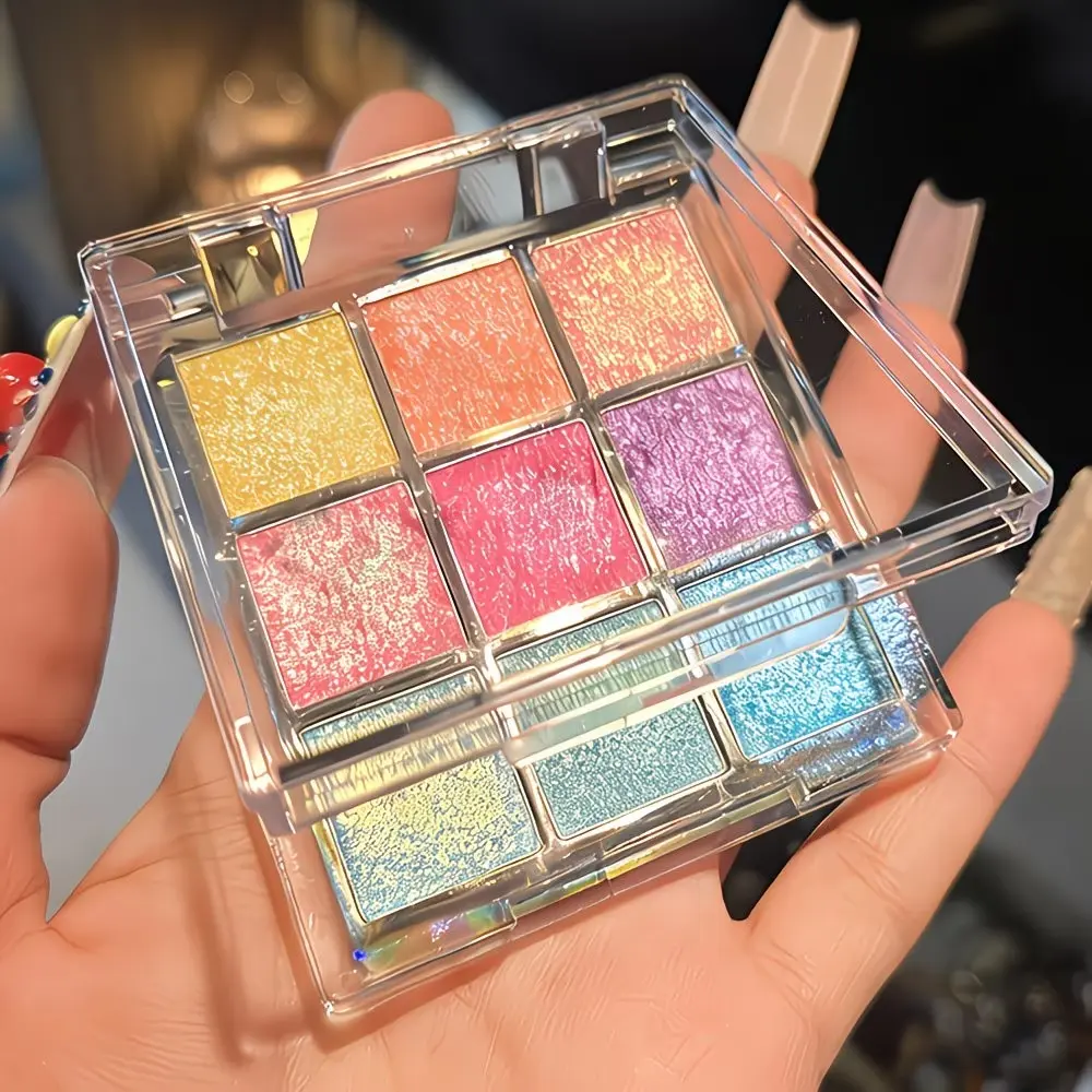 9-color sparkling diamond eyeshadow palette with pearlescent cream formula, Blendable glitter, Glitter eyeshadows, long-lasting color, sparkly, vibrant on its own, layer shades for extra shine and create a luxurious iridescent pearl look