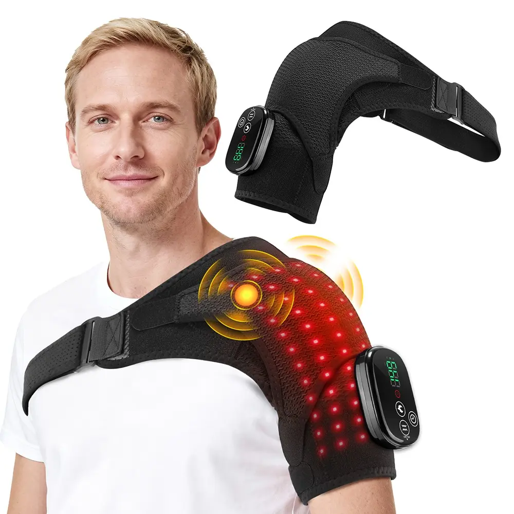 Red Light Shoulder Massager With Heating Vibration, 60 LED Light, Shoulder Sleeve Heating Wrap for Rotator Cuff Frozen Shoulder