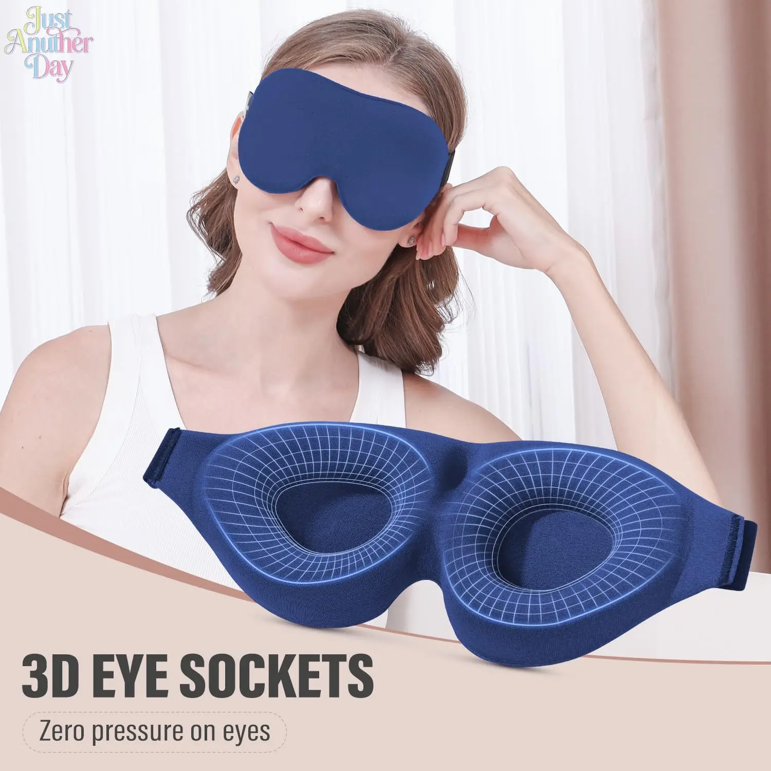 3D Contoured Zero-pressure Sleep Eye Mask, Full Blackout Breathable Soft Memory Foam Blindfold, Comfort No Eye Compression Sleeping Cover for Men Women Students Travel Nap
