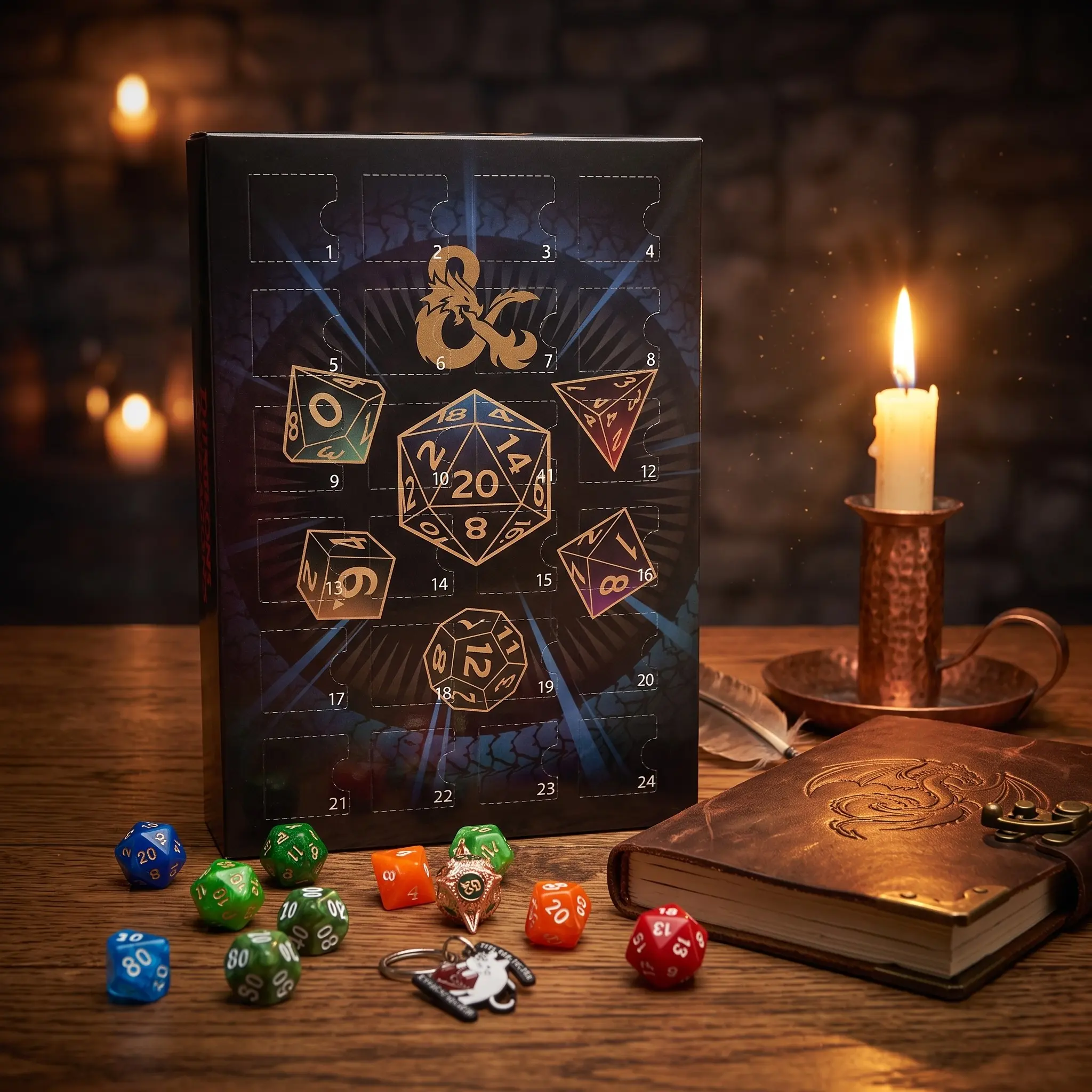 24 Days Rpg Polyhedral Dice Advent Calendar, Tabletop Gaming Box Set, Perfect for Gamers, Unique Gift Idea, Fun Holiday Countdown