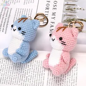 2 Pack Cute Crochet Cat Keychain, Handmade Knitted Kitten Doll Keyring, Adorable Small Animal Bag Charm Pendant for Keys, Backpack & Purse Decoration