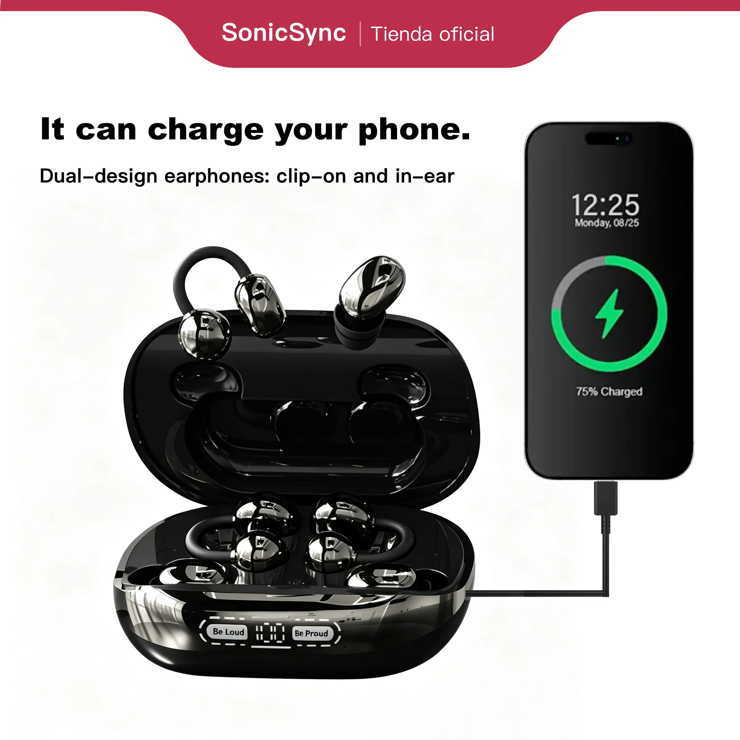 3-in-1 Wireless Earbuds with Power Bank Case, 4 Earbuds Bluetooth 5.4 Headphones, Sleep & Clip-On Sports Earbuds, Reverse Phone Charging, IPX5 Waterproof, Low Latency, Mic, iOS Android, Gifts for Men