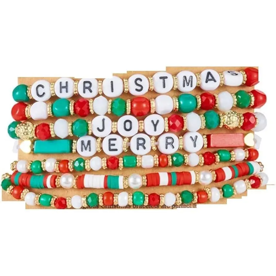 Colorful Christmas Bracelets Clay Bead Bracelet Xmas Decorations Stackable Bracelet