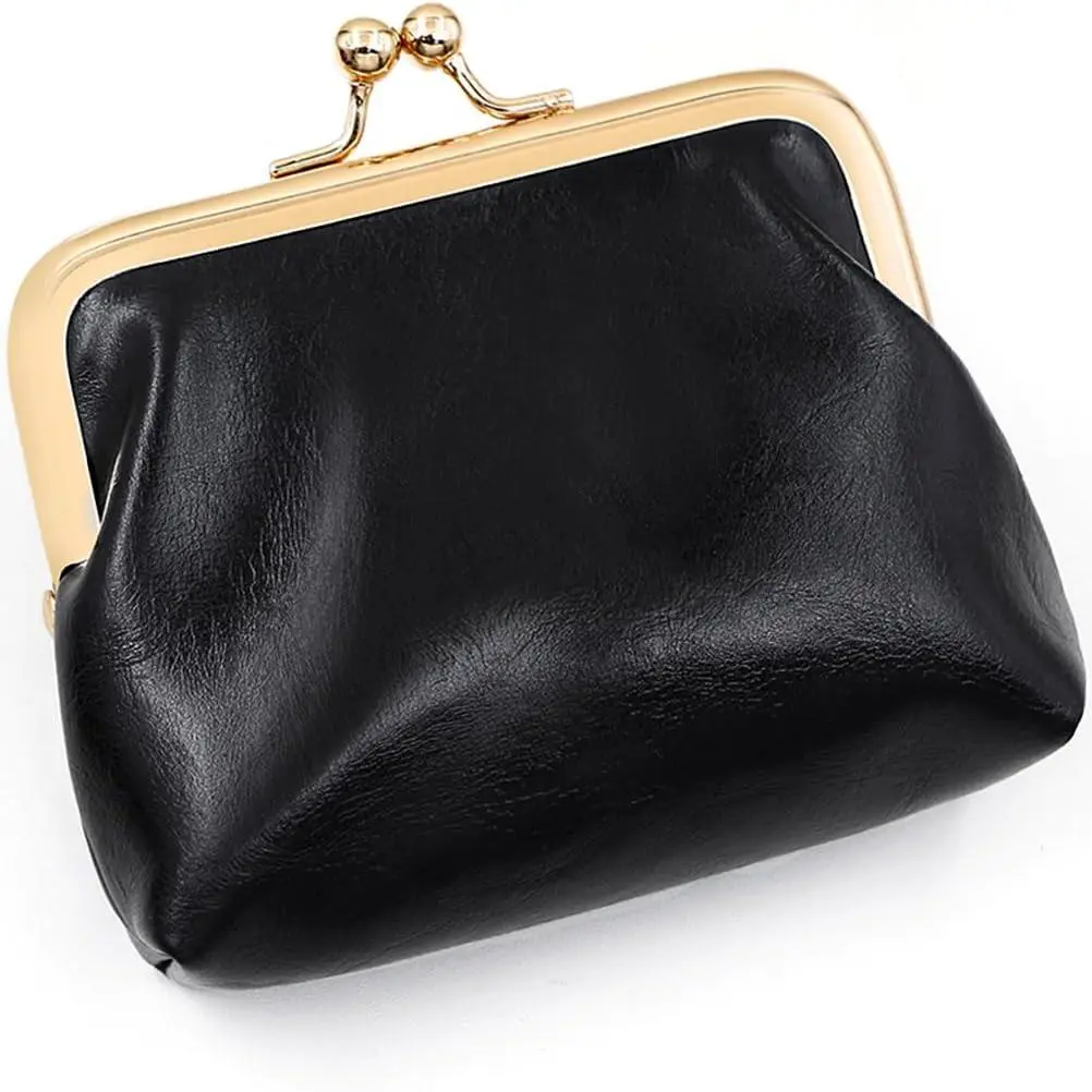 Women's Vintage PU Leather Mini Kiss Lock Coin Purse - 1 Plain Elegant Mini Pouch, Everyday Carry Pocket-Sized Solid Color Change Bag for Daily Storage, Casual, Coin Holder/Purse