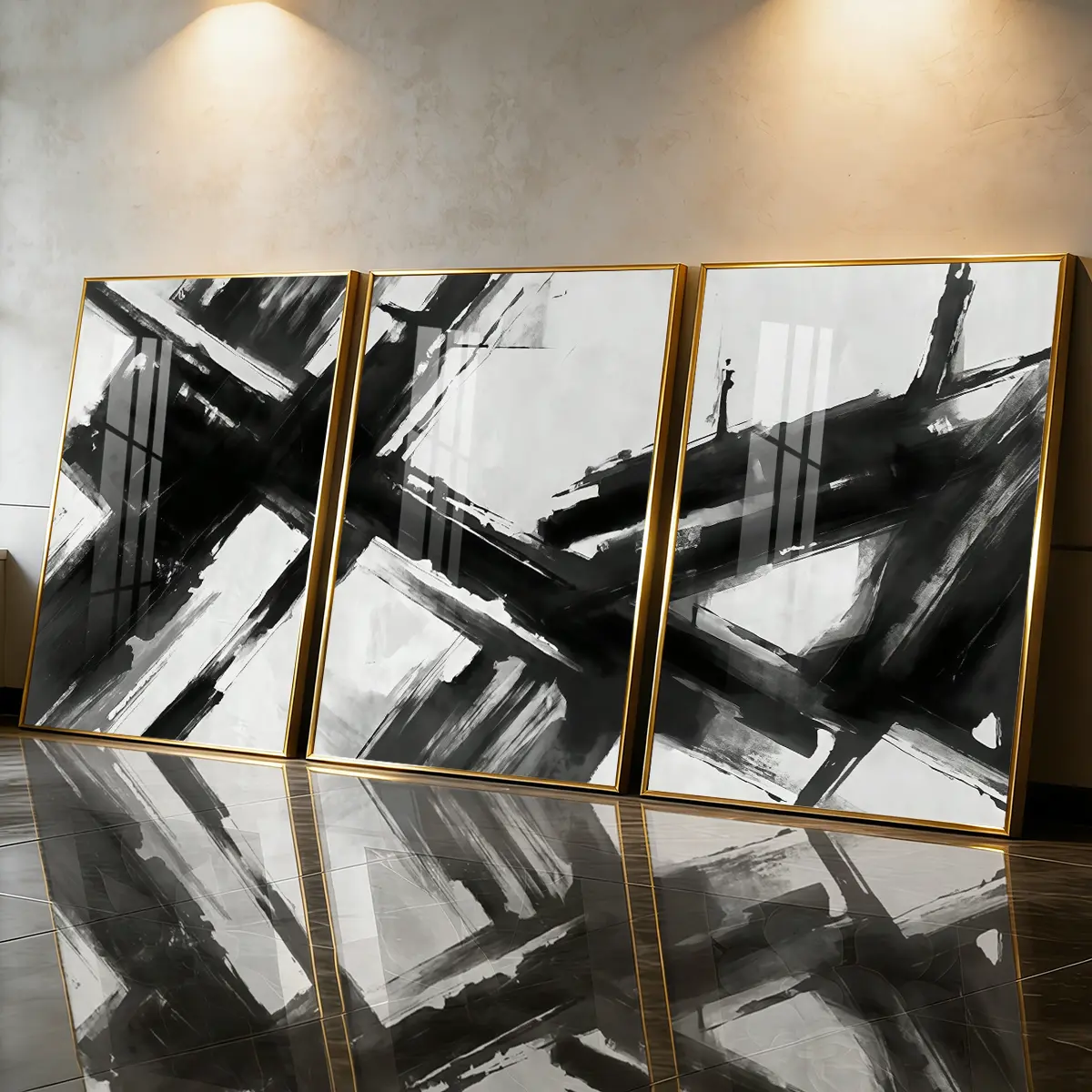 3 Count Aluminum Alloy Frame Canvas, Fashion Poster, Abstract Art Prints, Abstract Black And White Brushstroke Art, Modern Living Room Decoration, Light Luxury Family Art, Suitable For Bedroom, Corridor And Office Wall Decor, Gift