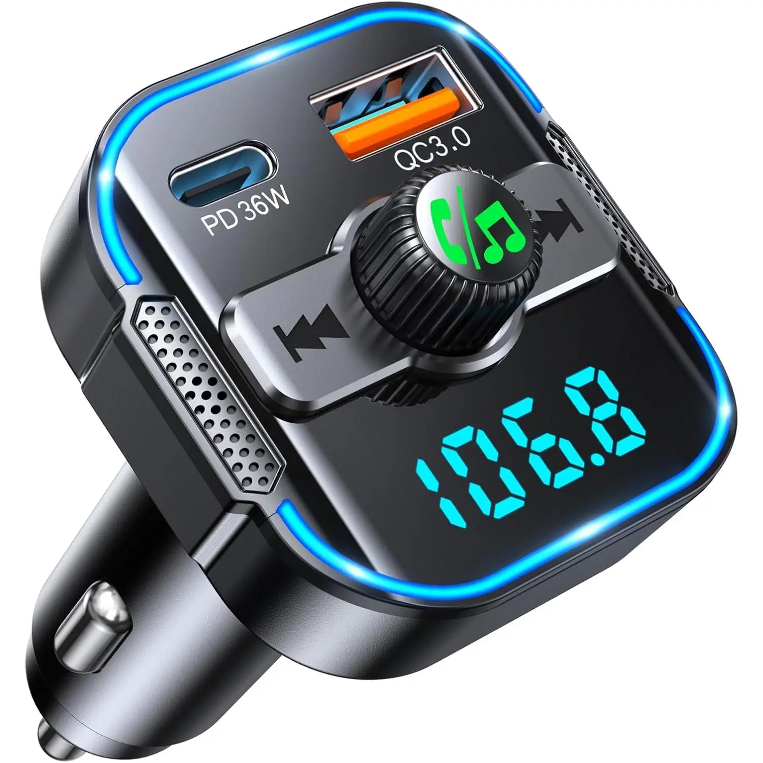 Bluetooth 5.3 Car FM Transmitter & Fast Charger, 2-in-1 PD 36W+QC3.0 18W Fast Charging Device with Dual Stronger Mics, Hands-Free Calling, Siri Assistant, Black, Fm Transmission, Digital Screen