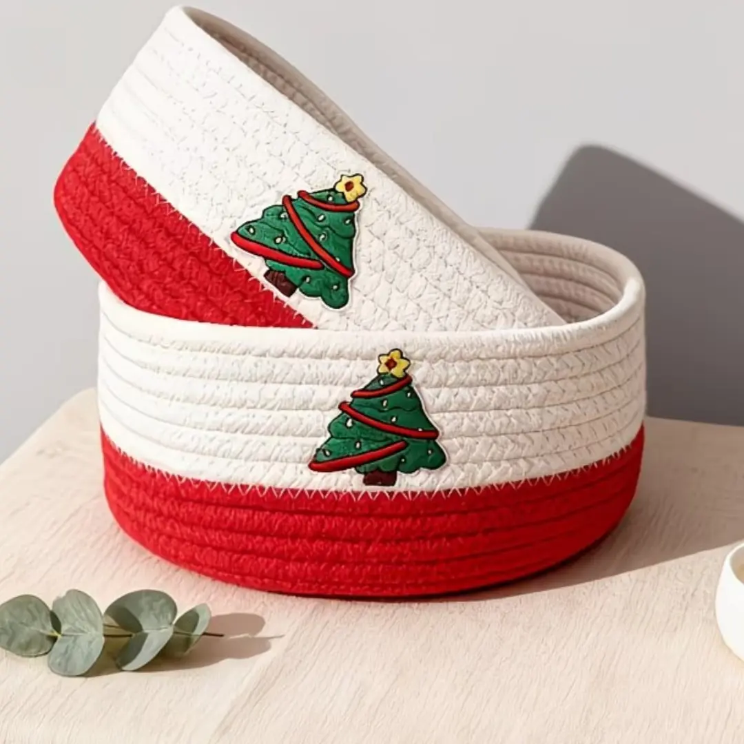 Christmas Decorative Storage Baskets, Small Item Storage for Tree Decorations, Multi-Colored Snack & Pet Baskets, Living Room & Bedroom Displays