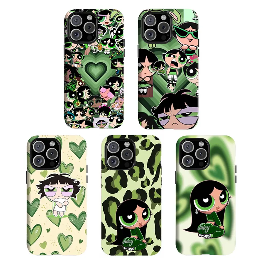 Y-The P0werpuuuff Girls Buttercup green themed phone case,Having good protective properties,for iPhone 16 15 14 13 12 11 17Pro Max,for Samsung S25 S24 S23 S22 Ultra,Suitable for giving as gifts, for Christmas and Thanksgiving Day