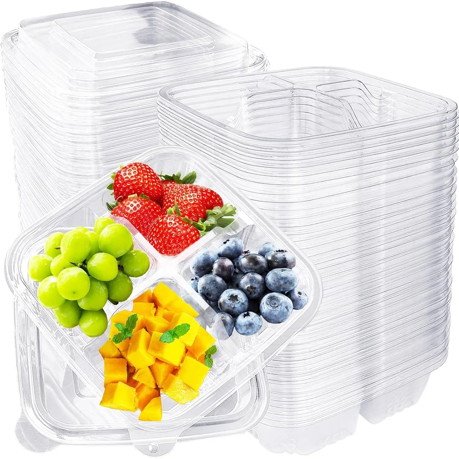40-Piece Square Plastic Bento Food Storage Set, 4-Compartment Lightweight Disposable Meal Prep Lunch Containers with Lids for School, Work