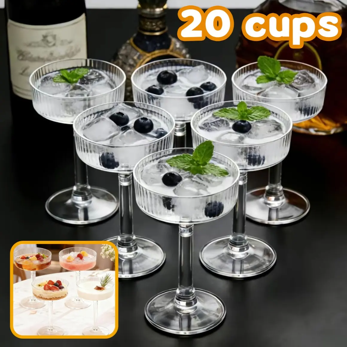 20Pcs Transparent Plastic Martini & Wine Goblets, Multi-Purpose Cocktail Drink Vessels Suitable for Champagne, Picnics & All Kinds of Parties, Essential Tableware for Birthdays, Valentine’s Day, Easter, Weddings and Holiday Gatherings