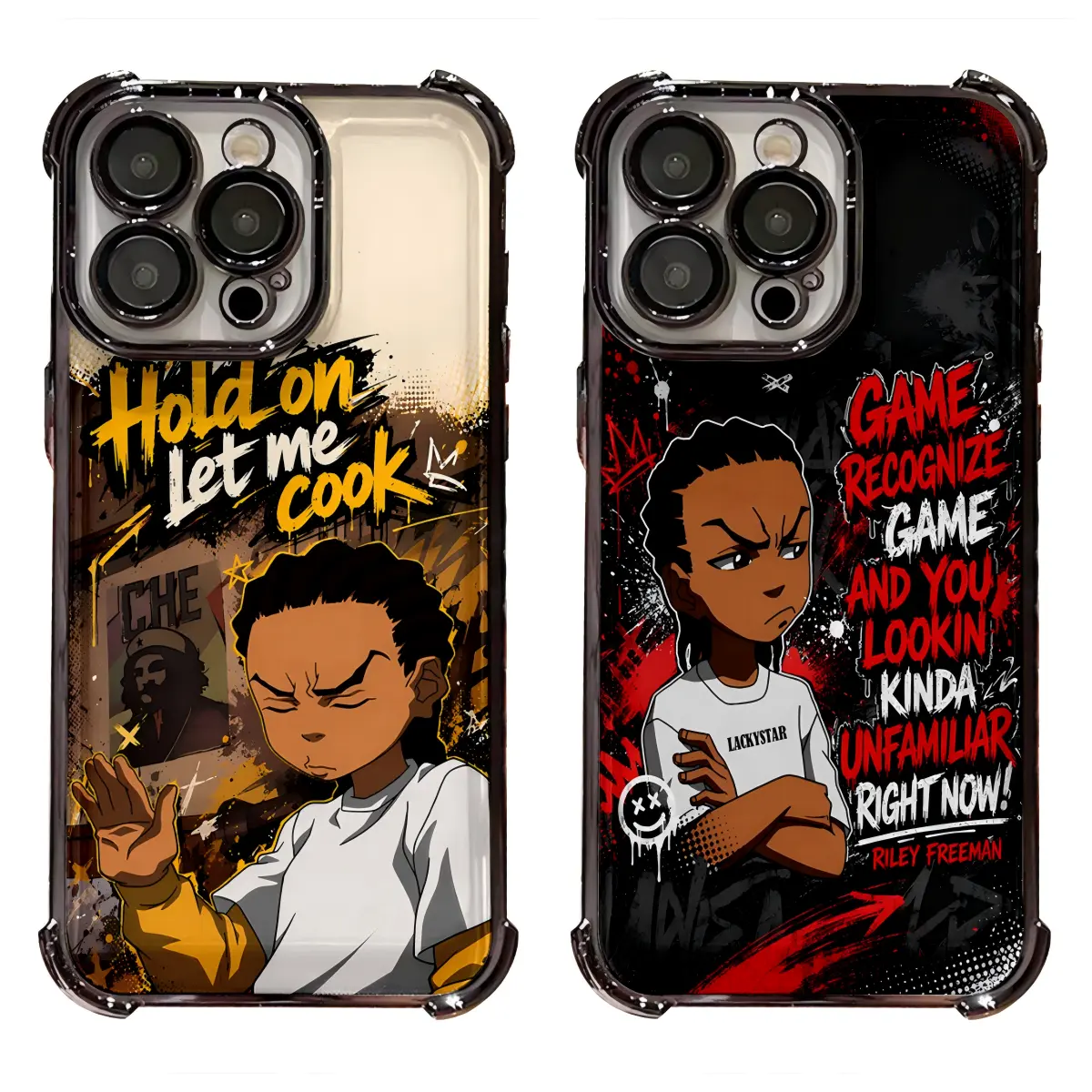 Vintage The Boondocks Huey Riley Freeman Game Accessories Phone Case for iPhone 17,16,15,14,13,12,11 Pro Max, Shockproof 4-Corner Airbag, Metallic Electroplated, Streetwear Quote Protection Cover