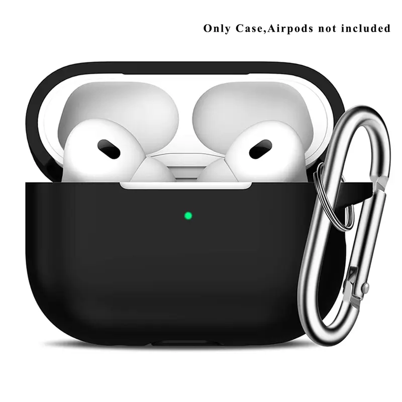 Silicone Earphone Case with Handy Carabiner, Earphone Protective Cover, Solid-Color Robust Shockproof Protective Case for AirPods Pro 2, Earbuds Protection with Visible LED Charging Indicator, Soft Earphone Protector for Men and Women