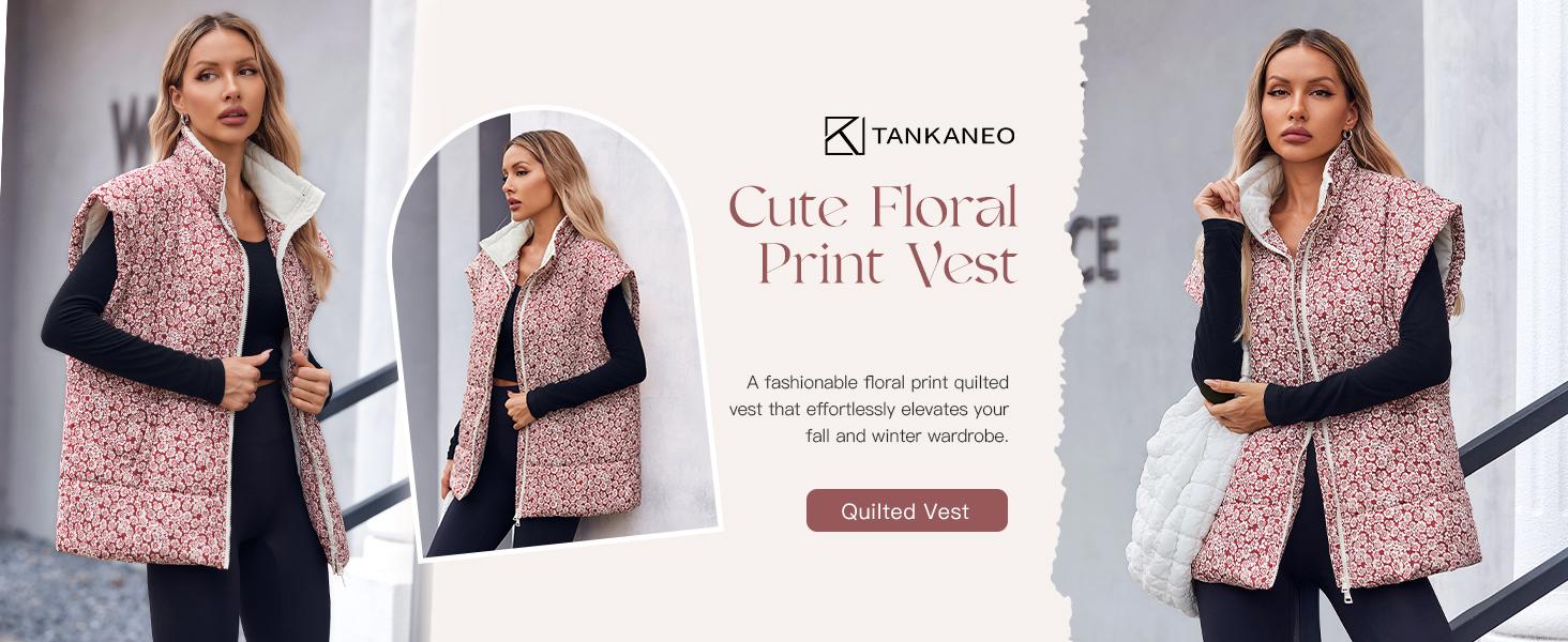 Imily Bela Womens Floral Oversized Puffer Vest Cap Sleeve Winter Warm Puffy Quilted Jackets Coat