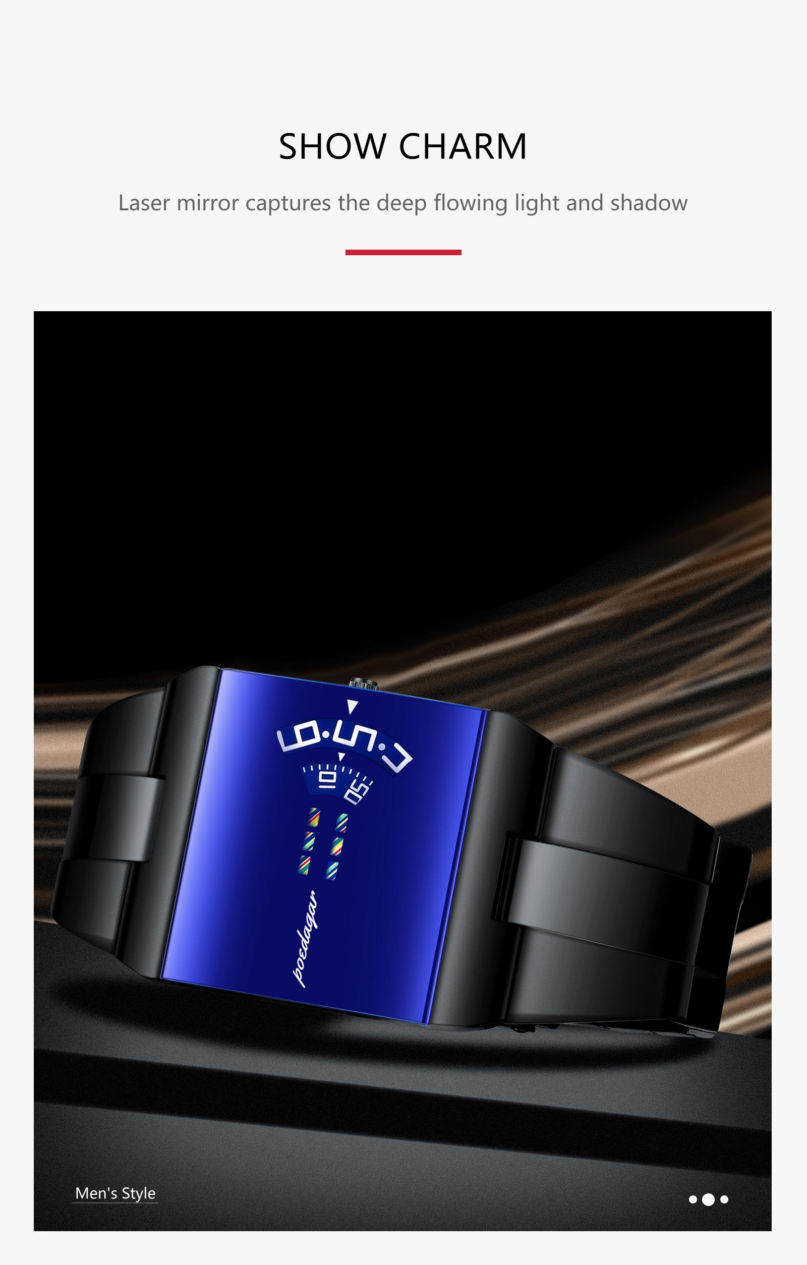 POEDAGAR Top Rectangular Original Men's Watch Waterproof Fashion Men's Watch Stainless Steel Quartz Sports Men's Watch