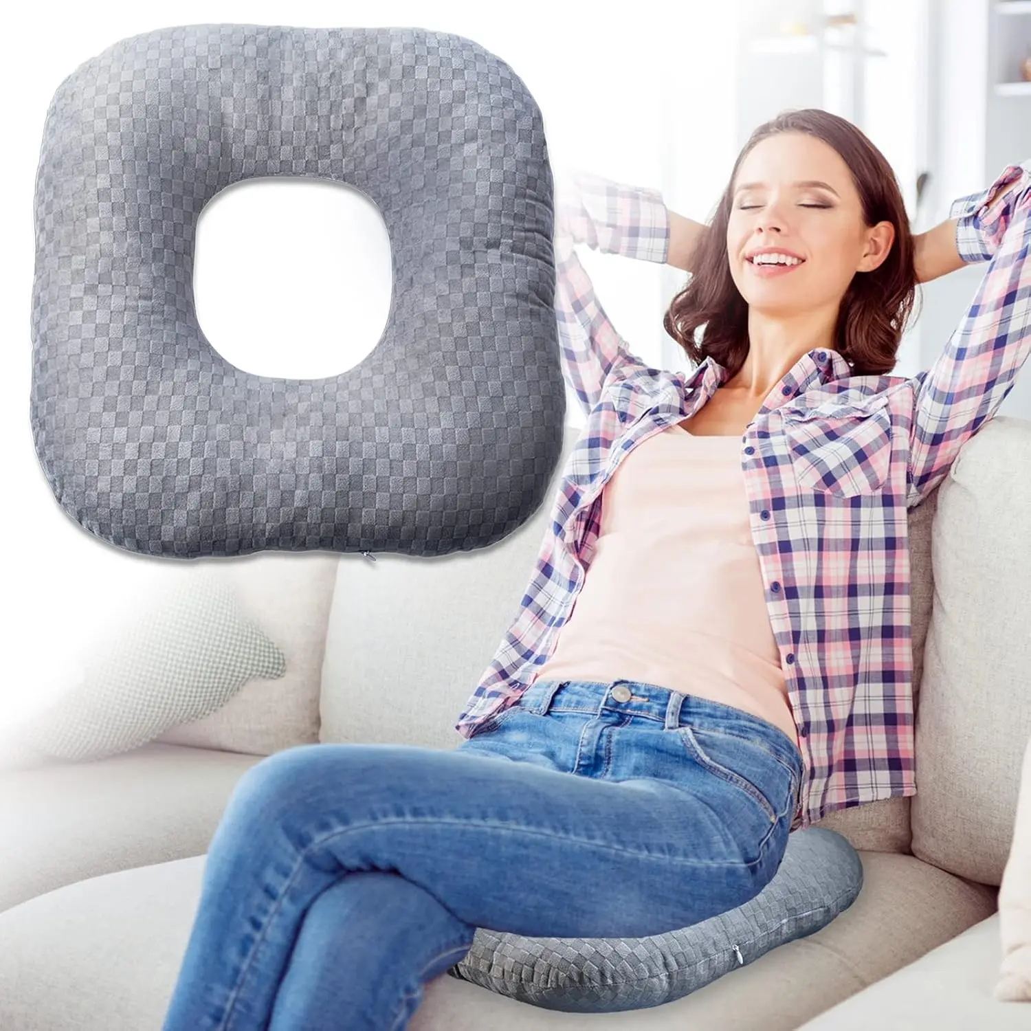Stuffed Donut Pillow Seat Cushion | for Tailbone and Coccyx Pain, Hemorrhoids, Bed Sores, Pregnancy, Prostate, Surgery Recovery, Sitting Pressure Relief, for Home, Office and Car (Grey)Gift