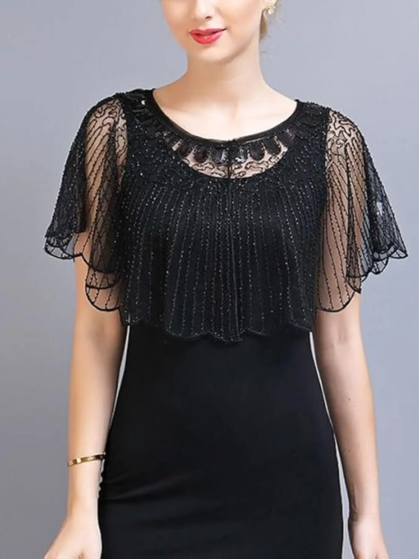 High-Quality Women's Shawl Cape, Vintage Short Scarf with Sequins and Embroidery, Perfect for Parties, All-Season Fashion Accessory