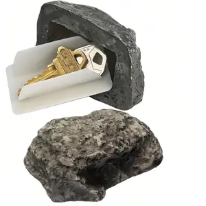 Outdoor Hidden Key Storage Rock, Gray Stone-Look, Never Locked Out!Outdoor Fake Rock Key Hider - Weatherproof Secure Cover, Holds House/Car Keys (3.1in), Realistic Hidden Key Holder Yard Garden