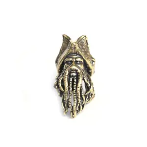 Brass Octopus Face Pirate King Knife Bead Lanyard Pendant | EDC Paracord Charm & Outdoor Tool Accessory