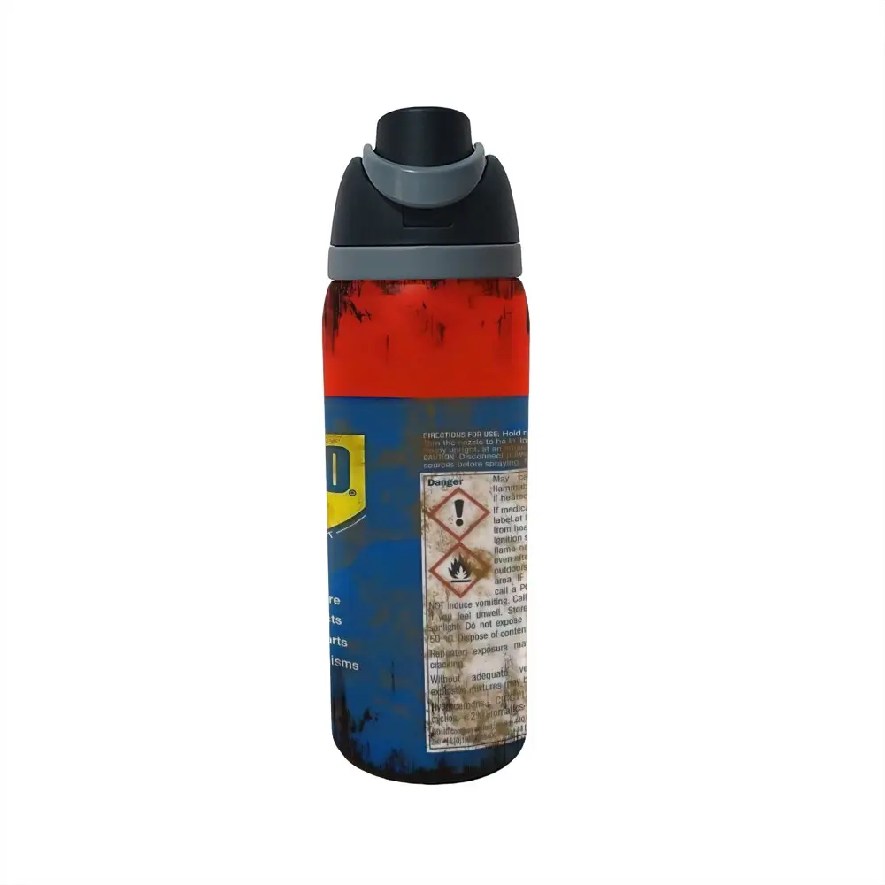 1pc 32oz Spray Can Print 304 Stainless Steel Water Bottle With Flip Lid, Vacuum Insulated Hot Cold Travel Cup, Practical Car Accessory Gift For Mechanics & Automotive Fans