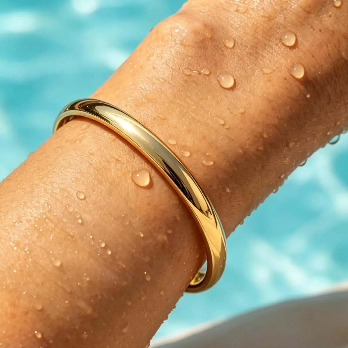 Golden Tone Minimalist Domed Cuff Bangle - Non-Tarnish, High Shine, Ultra Light, Adjustable Wrist Candy - Baddie Aesthetic Main Character Energy Bracelet for Beach Use, Golden Tone Bracelet, Non Tarnish Bangle