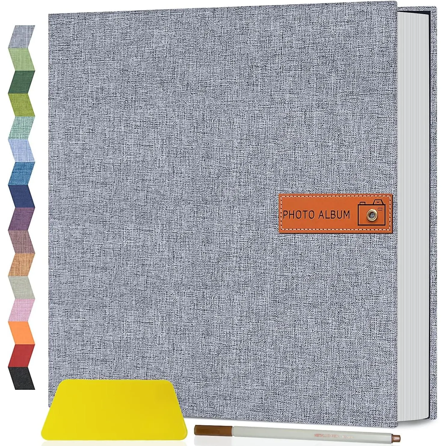 Large Self-Adhesive Photo Album for 4x6 5x7 8x10 Pictures, DIY Scrapbook Picture Book, Gift for Mom Family Baby and Wedding, with Metal Pen and Plastic BoardGift