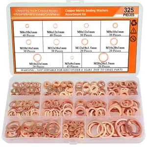 325 count Copper Washers,  11 Sizes Copper Metric Sealing Washers, Flat Washers  Kit (M5 M6 M8 M10 M12 M14 M16 M20)
