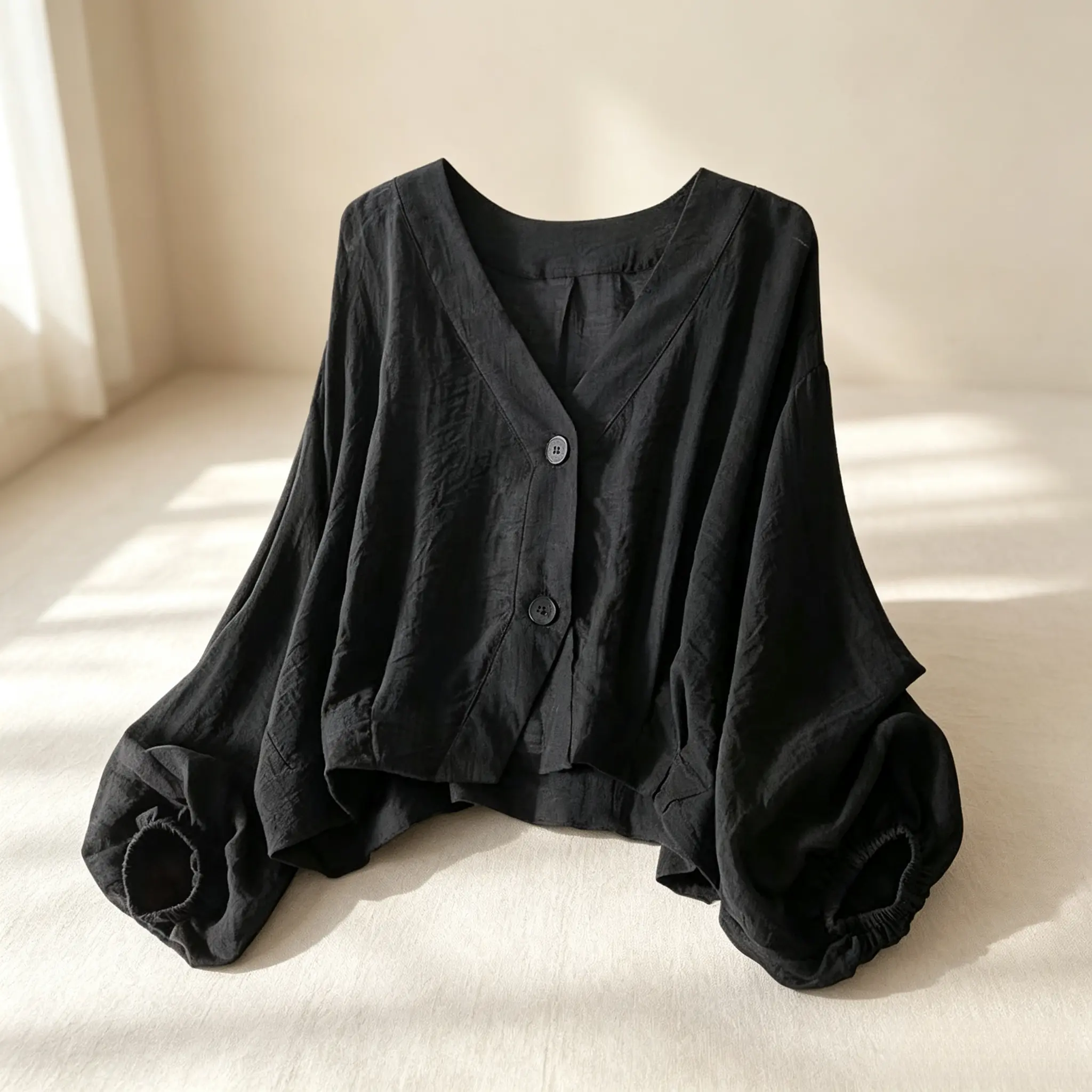 Women's Summer Loose Lightweight Short Jacket, Sheer Figure‑Hiding Sun Protection Shirt, Casual Age‑Reducing Long Sleeve Blouse