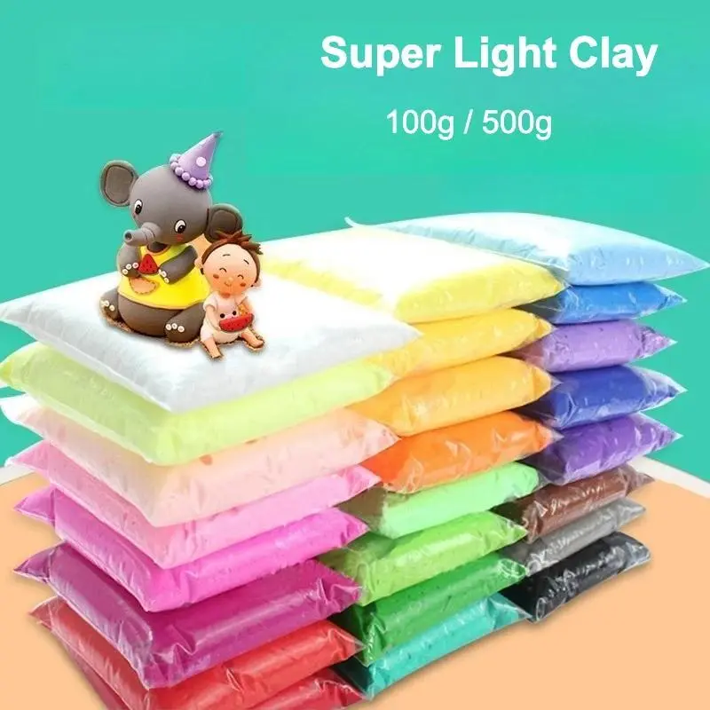 24-Color Non-Toxic Super Light Plasticine Clay, 100g/500g Bagged DIY Material for School Kindergarten Handcrafting & Stress Relief Toys