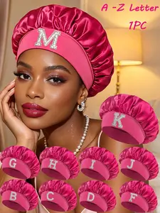 1Pc Pearl Letter Satin Sleep Bonnet, Luxury Hair Care Cap, Women Daily Household Sleep Head Wrap, Customizable Full A-Z Letters, Must-Have Night Accessory For Hair Repair At Home
