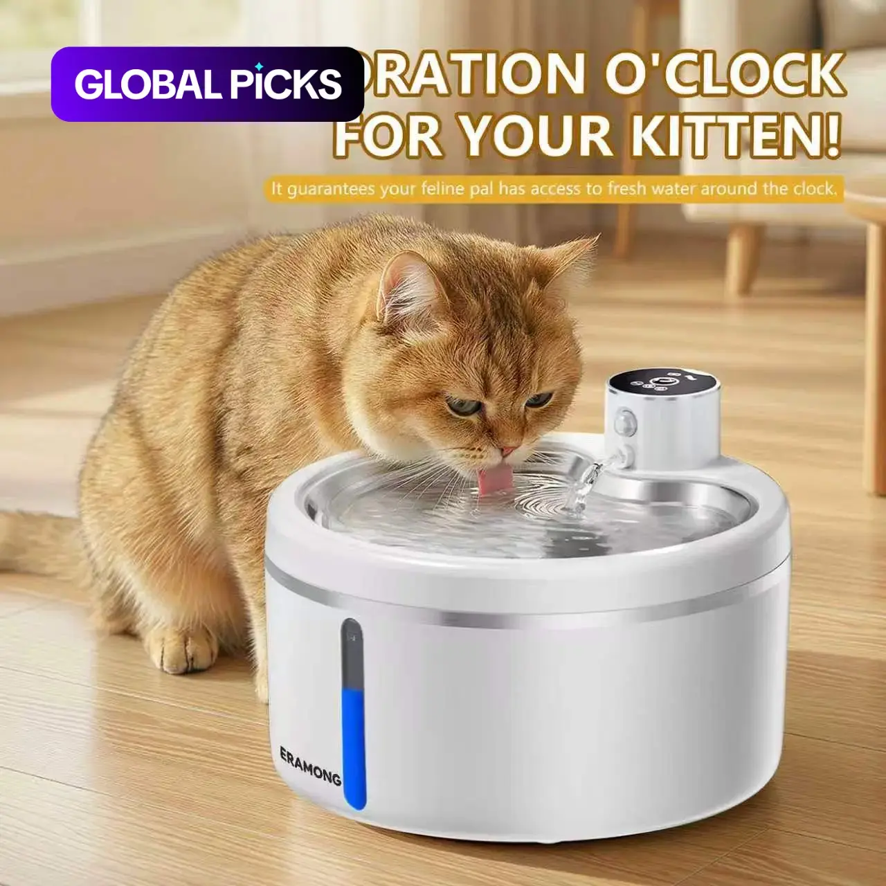 Automatic Cat Water Dispenser, Ultra-Quiet USB Rechargeable, Motion Sensor & Timer, Continuous Flow, Large Capacity, Indoor Use #GLOBAL PICKS