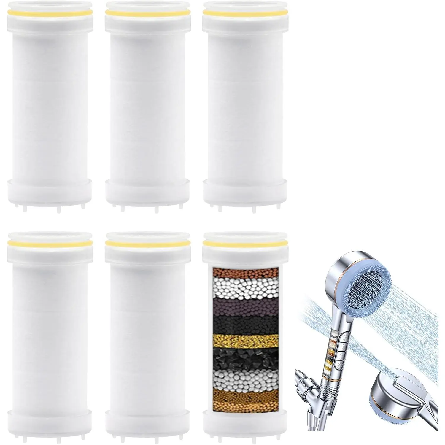 Shower  Filter for Handheld Shower , 6 Pack, 5x2cm | Shower Filter  Cartridges, Remove Chlorine, Reduces Dry Itchy