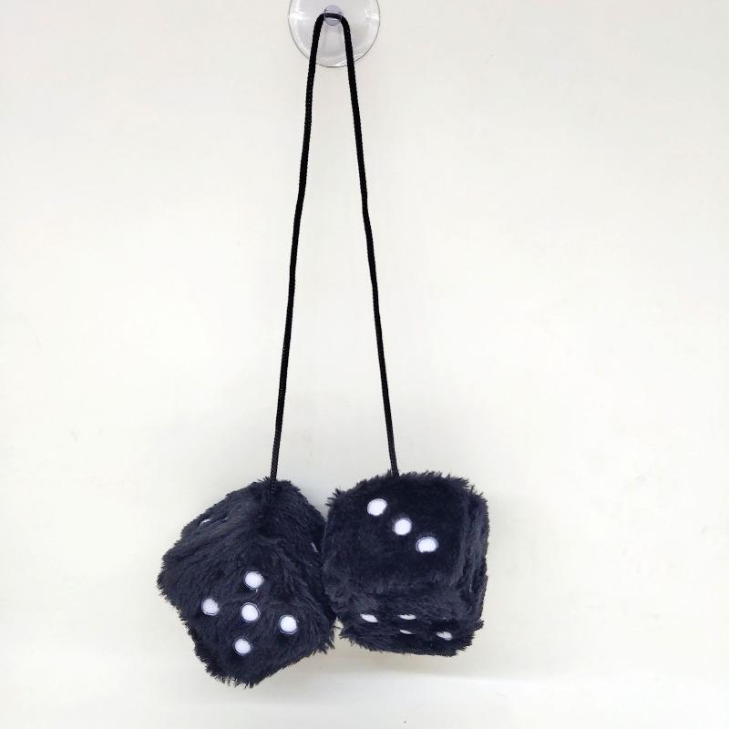 6cm long hair hot stamping dice plush toy cube pendant, rearview mirror pendant sieve