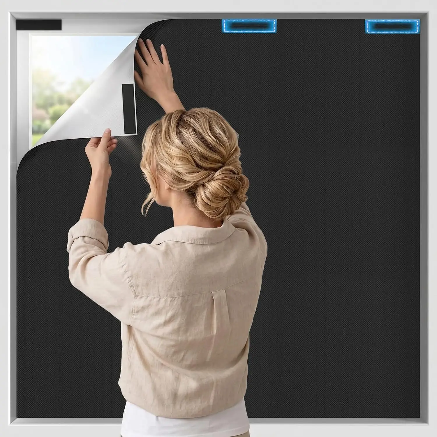 79" x 58" Portable Magnetic Blackout Window Cover, No Drill Temporary Blackout Curtains Blinds Privacy Shades for Bedroom, Skylight, RV Travel