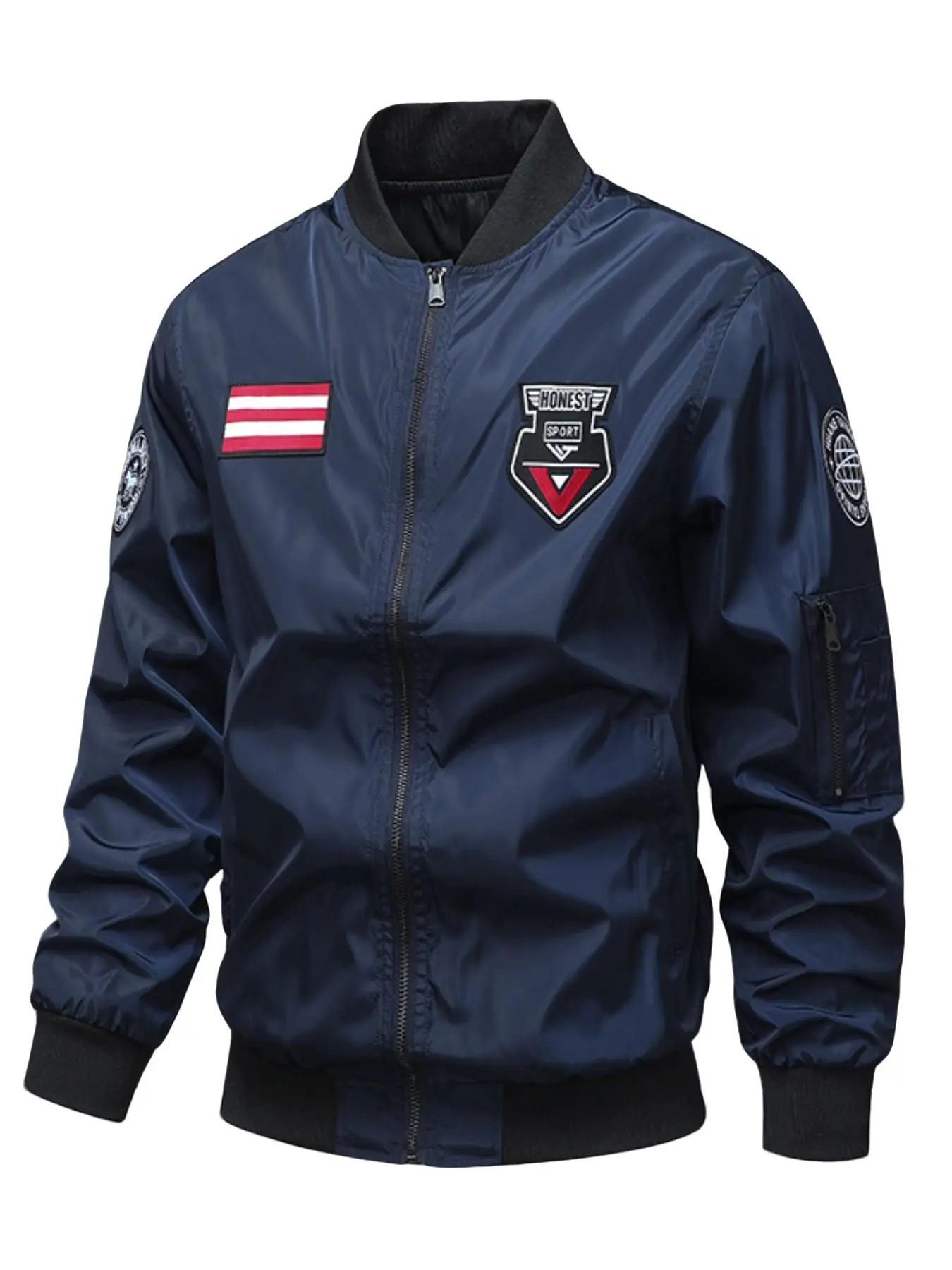 Military Style Pilot Jacket, Lightweight Windproof Baseball Collar Workwear Coat, Loose Fit Multi-Pocket Bomber, Spring & Fall Menswear Top