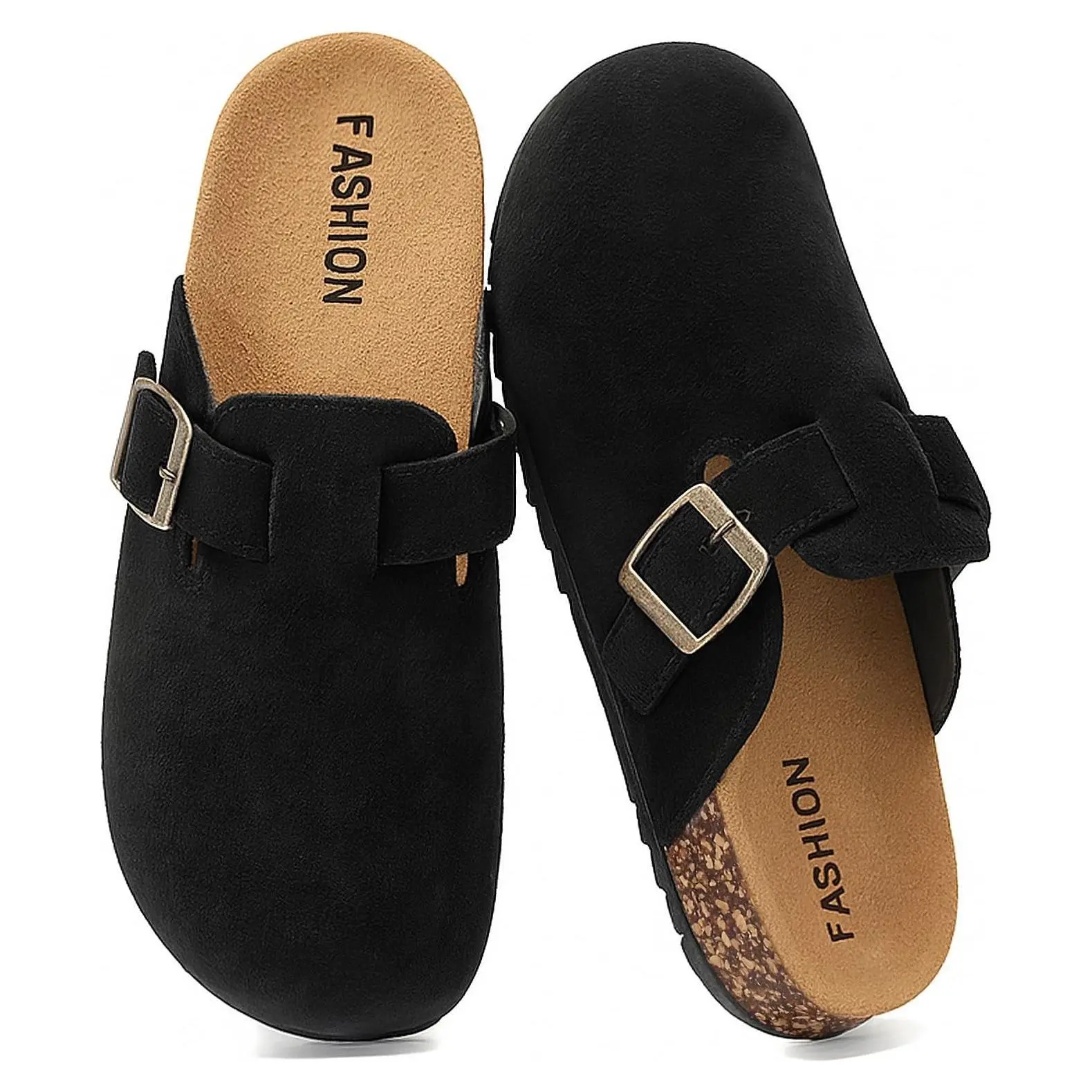 Women's Suede Clogs & Leather Mules with Cork Footbed - Arch Support, Adjustable Buckle, Slip-On Design, Non-Slip EVA Outsole, Comfortable House Sandals for Indoor & Outdoor WearGift