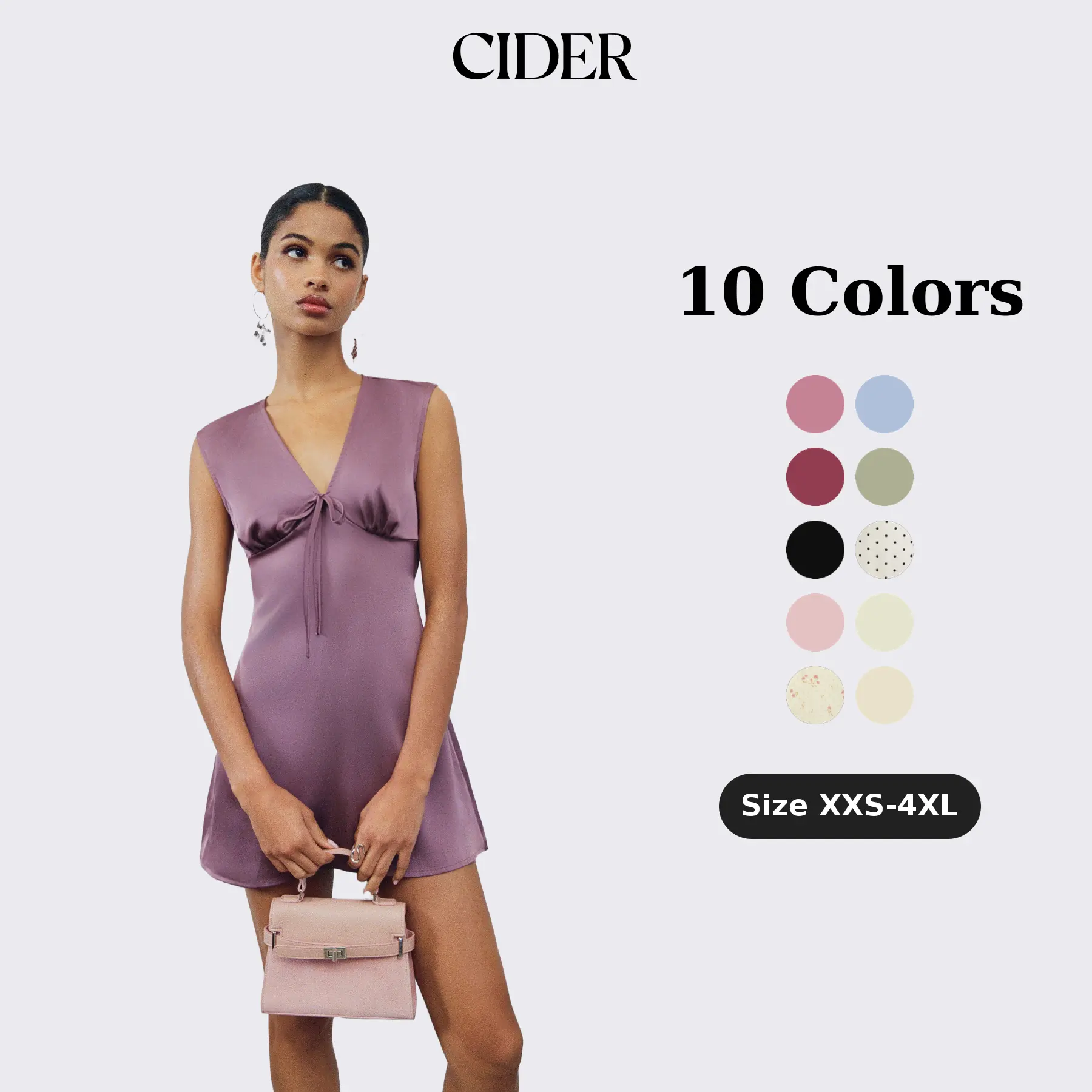 Cider Satin V-neck Ruched Knotted Tie Back Mini Dress Casual Womenswear SohoChic