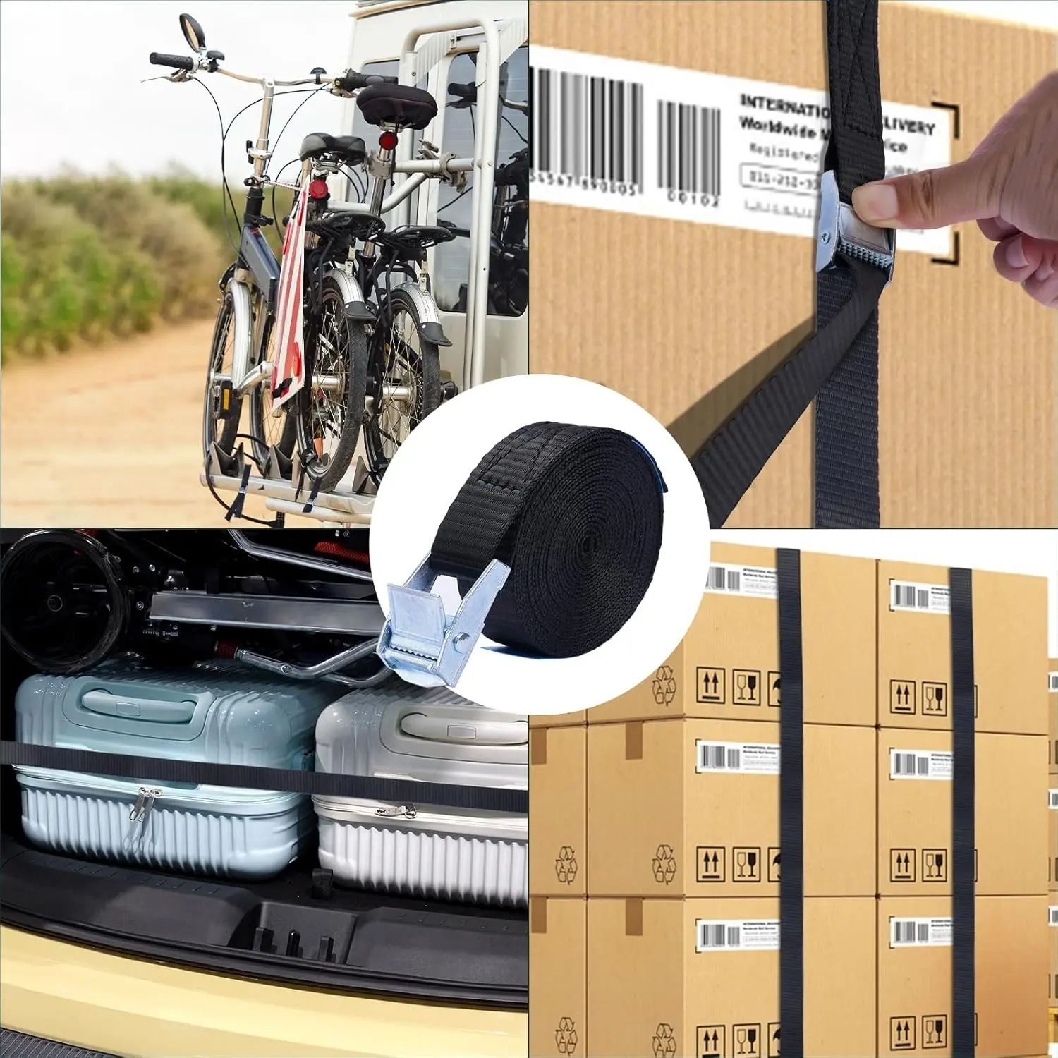 Lashing Straps with Buckles, Durable Secure Fastening, 1 Inch × 3.4 Feet, Cargo Tie-Down Strap for Storage, Adjustable Cam Buckle Straps for Luggage, Trucks, Trailer, Motorcycle, Heavy Duty Straps
