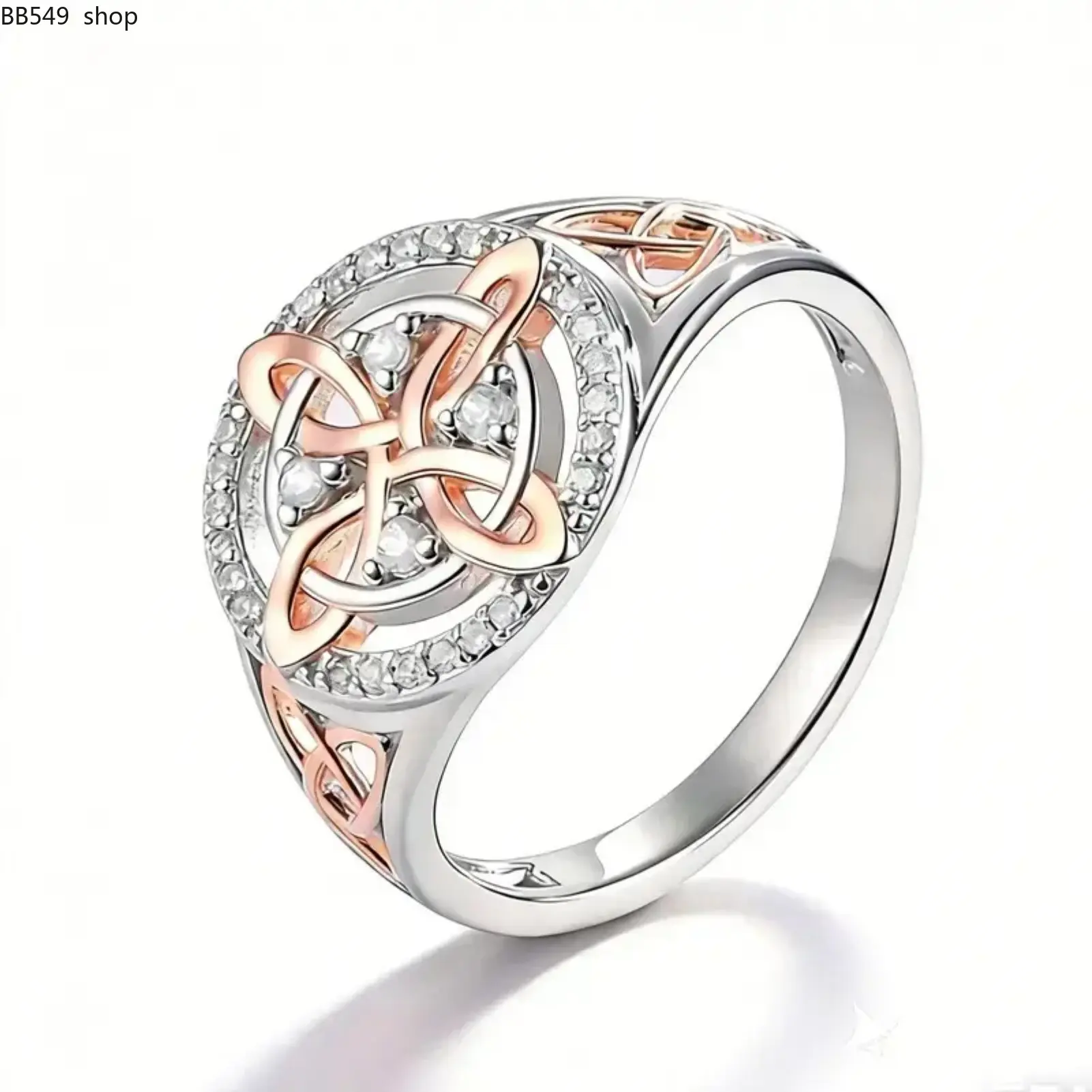 Veliora S 925 Sterling Silver Rose Gold Plated Celtic Knot Ring, Anillo Nudo de Bruja Plata 925 Original Witch Knot Jewelry, Cubic Zirconia Decorated S925 Witches Knot Ring, Witchtok Witch Jewerly Pagan Jewelry for Devotion for Protection