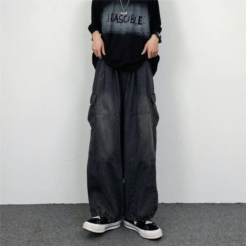 Kyn Apparel k Gray Parachute Cargo Pants Men Loose Fit Drawstring Hem Streetwear Trousers