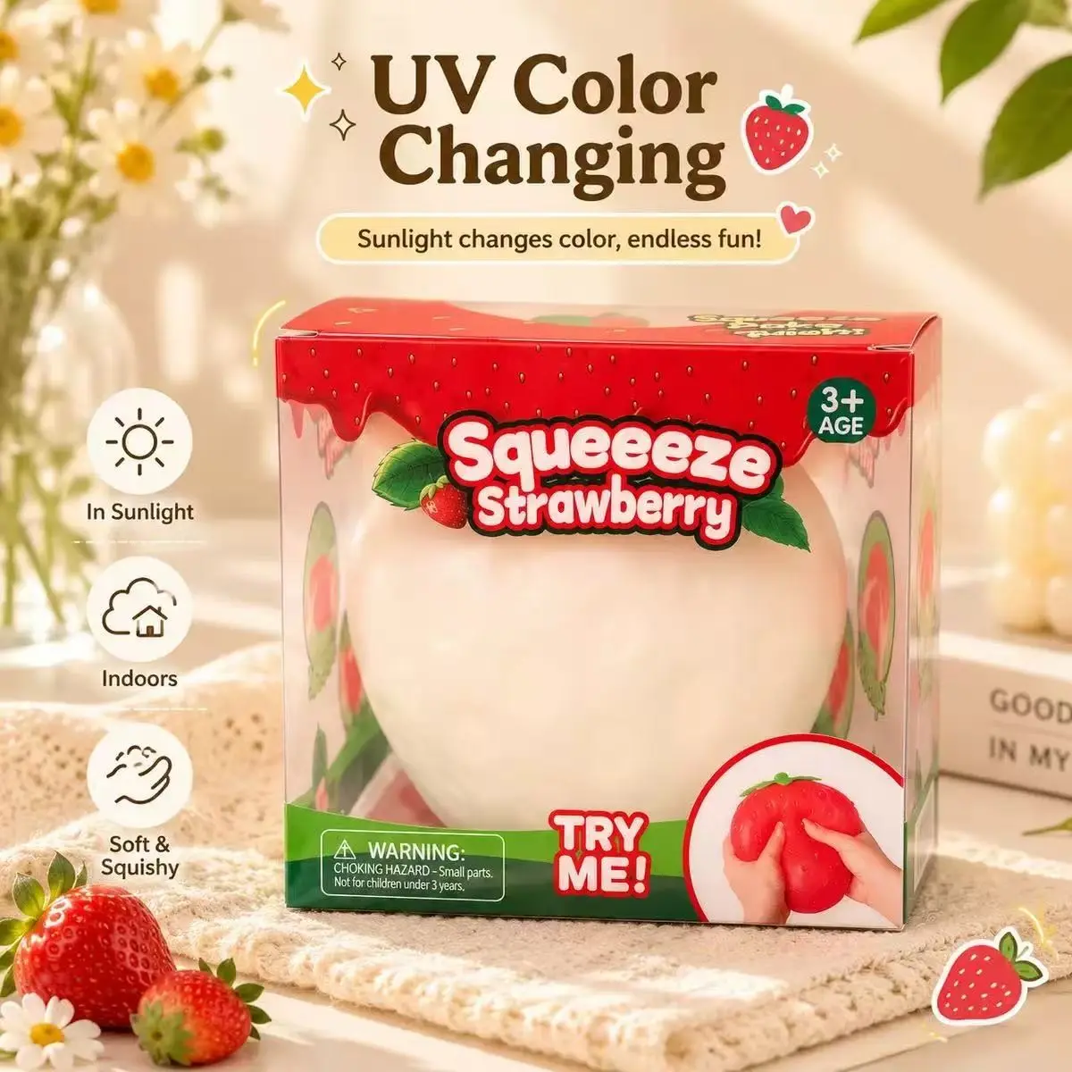 Advanced Cute Large Color-Changing Strawberry Squeeze Toy, Ultra-Soft Fruit Model Stress Relief Decorative Item, Perfect for Relaxation