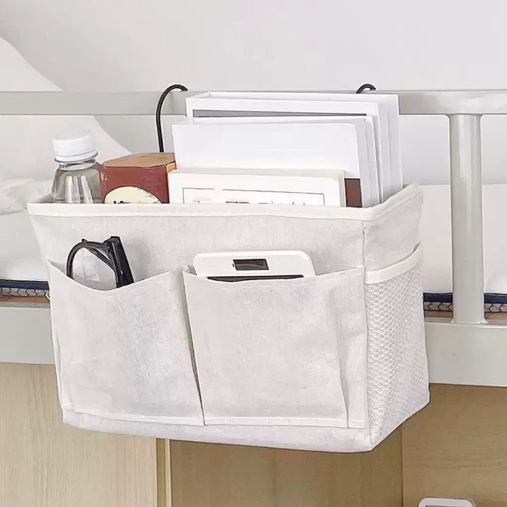 No-Hole Bedside Hanging Organizer, Multi-Layer Storage Pocket for Dorm Room Bedside, Secure Rounded Corner Design for Books Magazines Phone, Space-Saving & Easy Installation, Storage Organiser