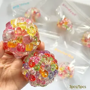 Popping Bead Squishy Stress Balls, Available in 3 / 5 Packs, Random Colors, Crunchy Squeeze Sensory Decompression Toys with Beads, Handmade Pop Balls for Anxiety Relief, Stress Relief Squishies, Novelty Fun Mini Toys, Birthday Gifts, Easter Fillers