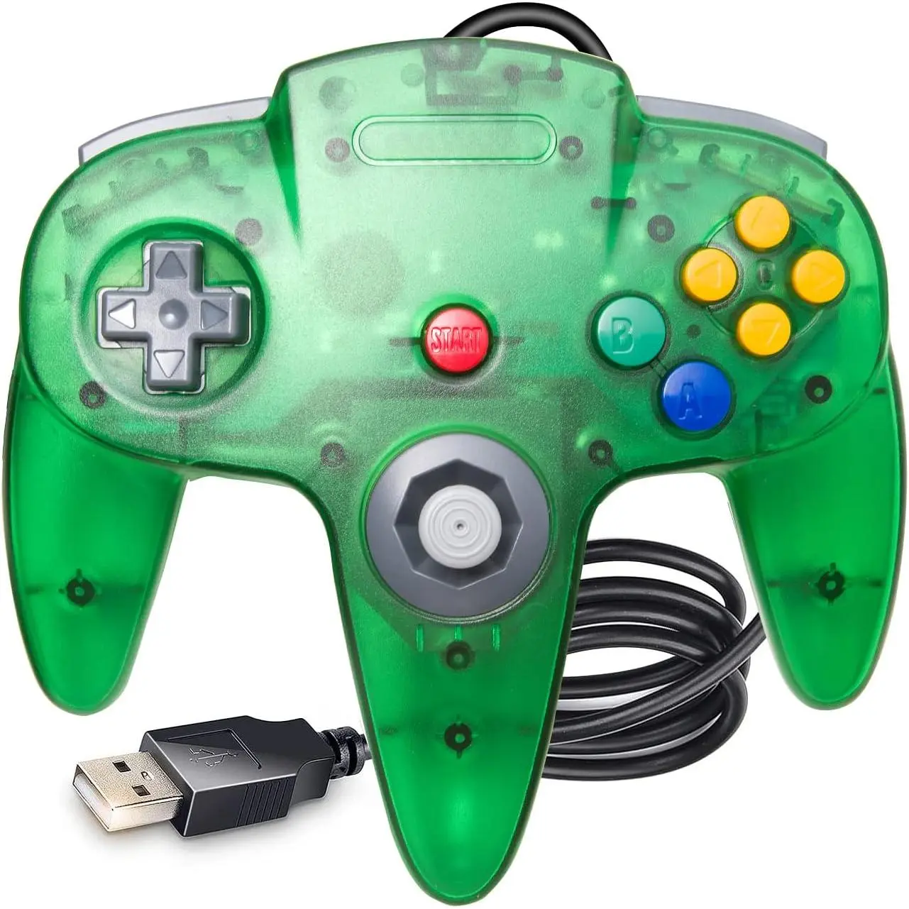 Classic N64 USB Controller, N64 Remote Wired USB  Joystick Controller for Windows PC &  & Raspberry Pi Clear Green
