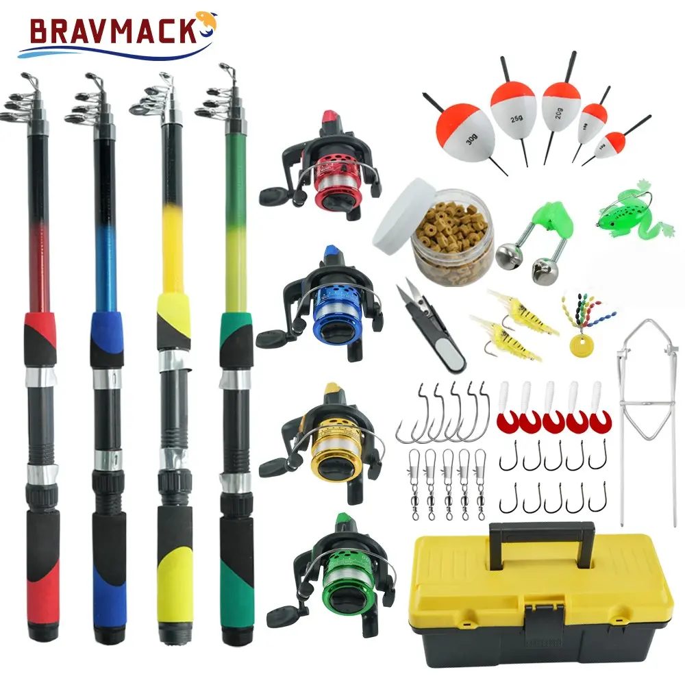 4-Piece Telescopic Fishing Rod and Spinning Reel Set, Adult Beginner All-Weather Outdoor Fishing Supplies Fishing Gear Kit with Tool Box Included, Fishing Rod and Reel Combo