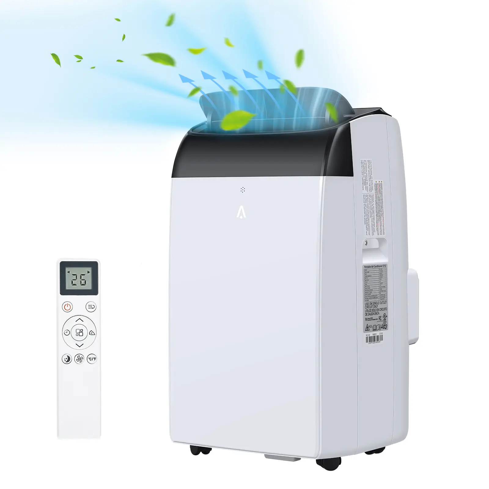 8K/10K/14K BTU Portable Air Conditioner,4-in-1 Cooling Dehumidifier Fan,Quiet Operation,Sleep Mode,24H Timer,LED Display,Remote Control,360° Rolling Casters,Air Conditioner for Home Office Garage