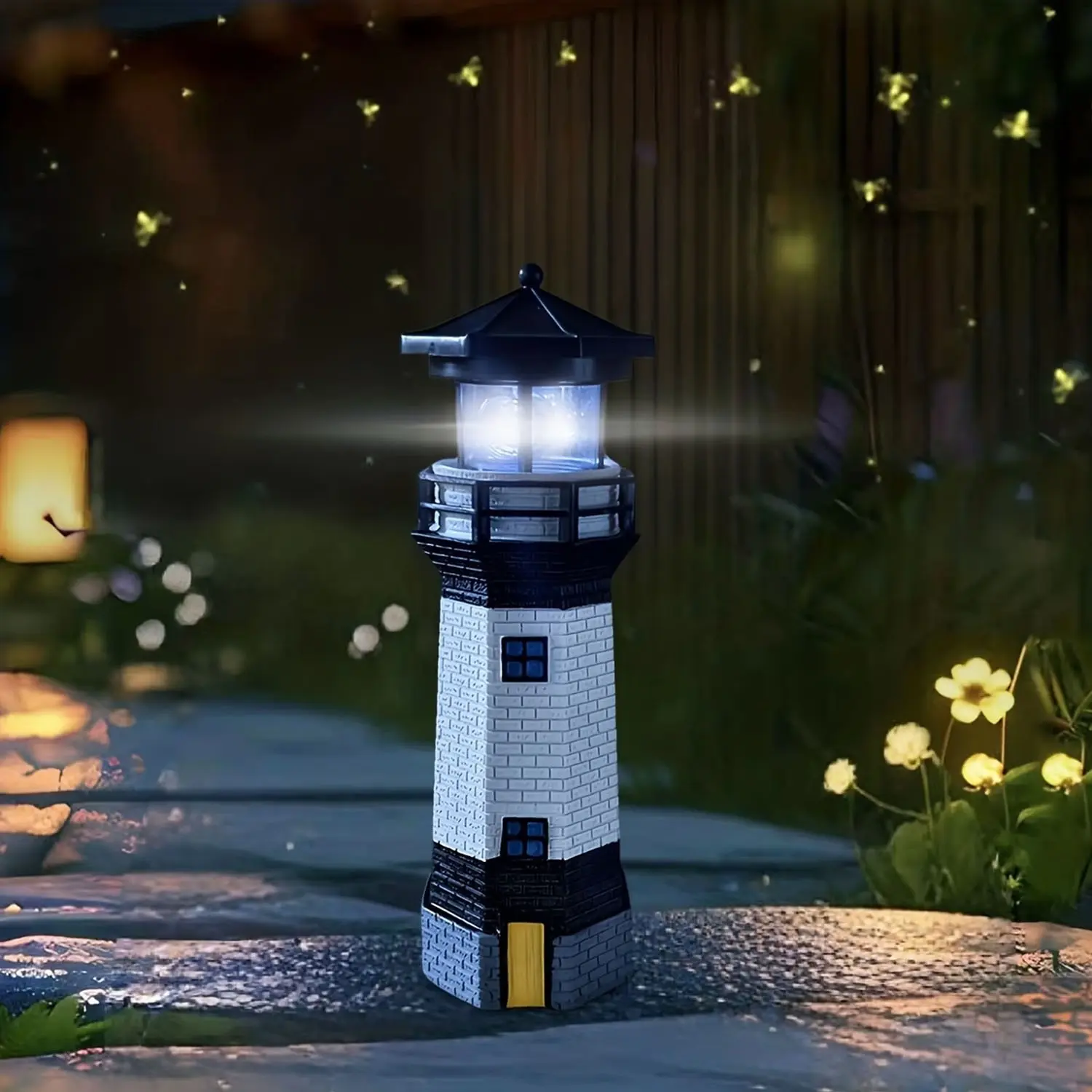 Solar Rotating Lighthouse Outdoor Decorative Light, Christmas Gift, Resin Craft, Lawn Lamp, Step Lamp, Landscape Lighting, Solar Garden Lantern