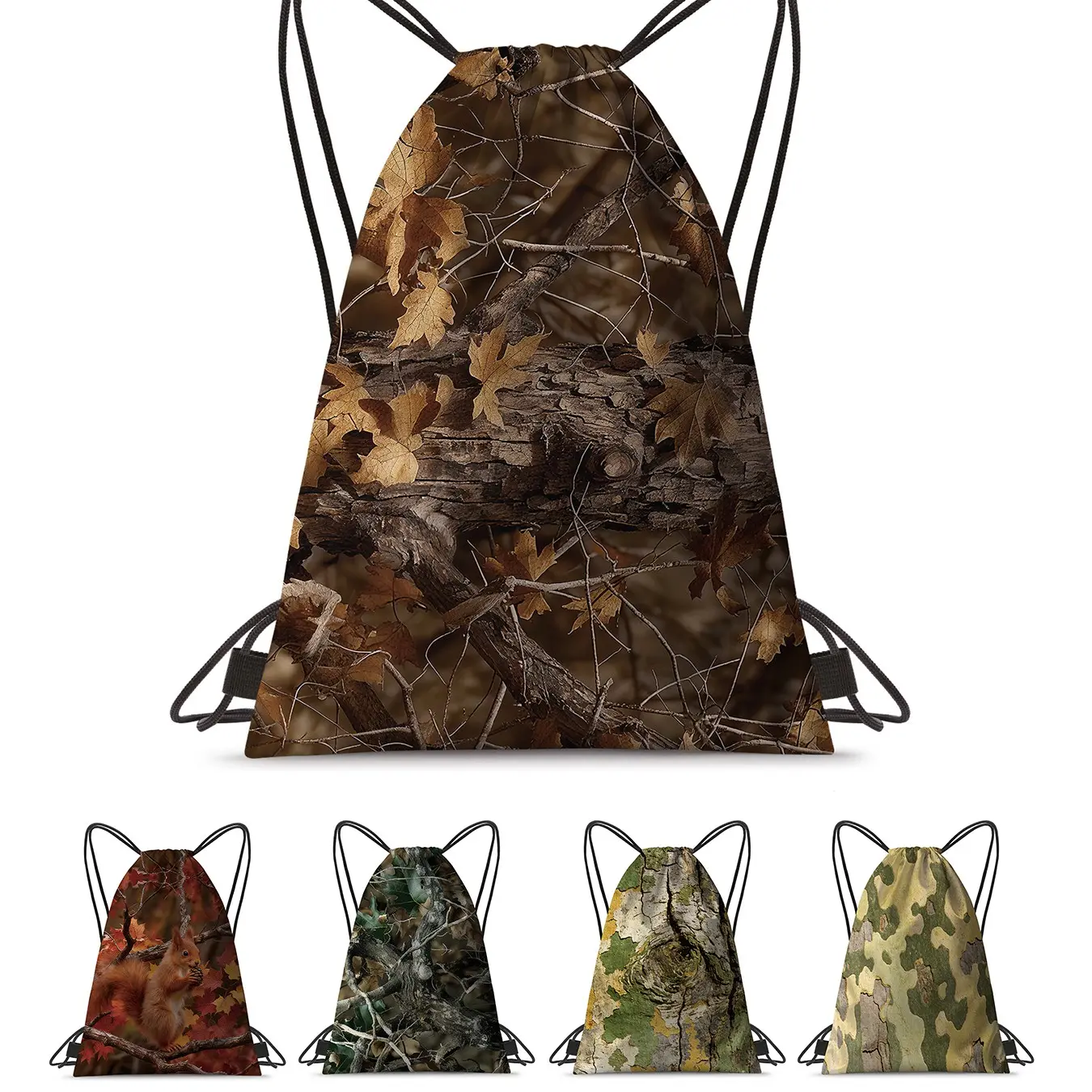 Jungle branch camouflage pattern, drawstring cinch sack, Sports Bags, outdoor backpack, suitable for sports, swimming, fitness, outdoor hiking and travel, unisex, ideal holiday gift