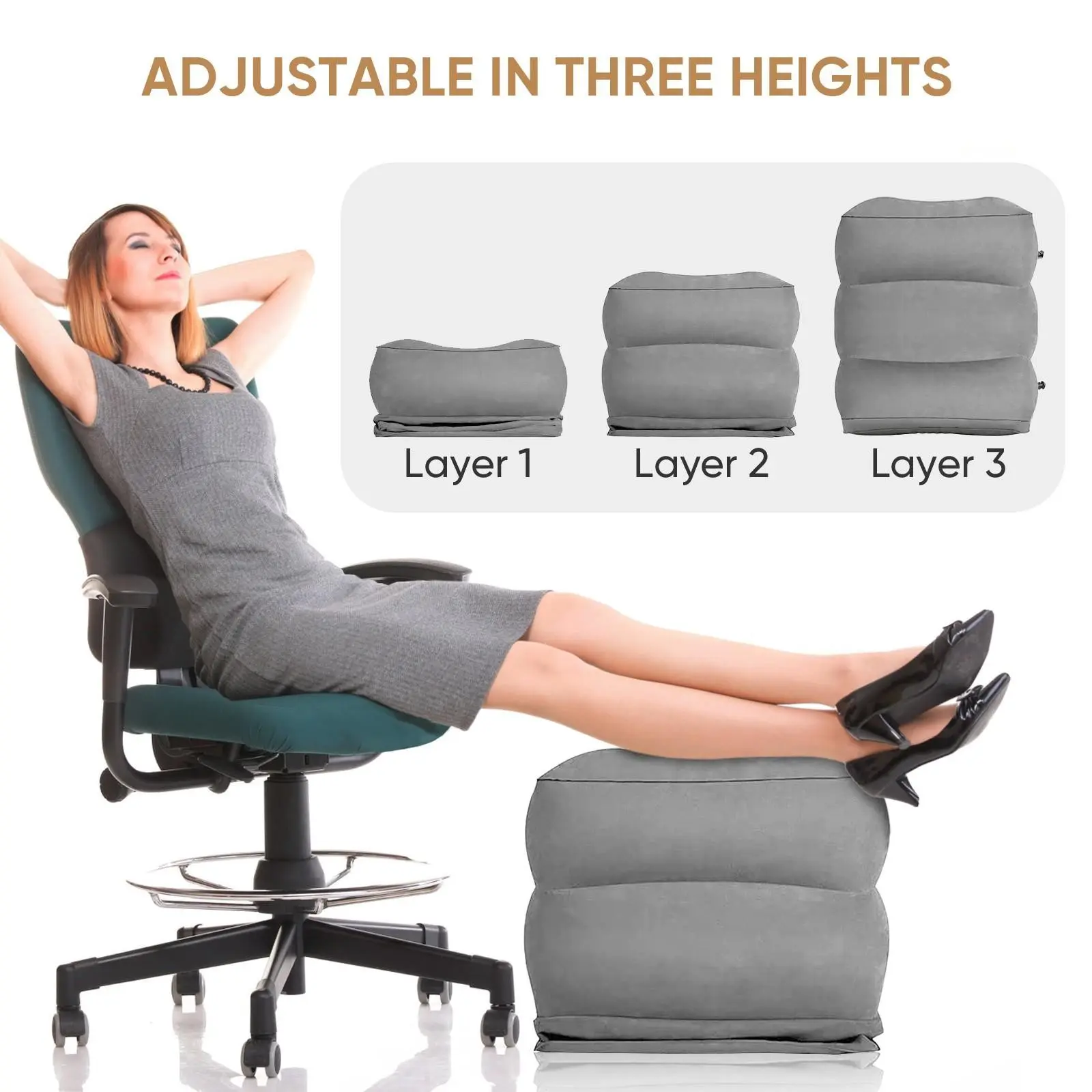 Inflatable Travel Footrest/stool for Airplane, Train, Car, Soft PVC Material, Comfortable Leg Support, Ideal for Office Naps and RV Use